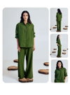 Green Colour Linen Blend Western Wholesale Co Ord Set In India SET0216
